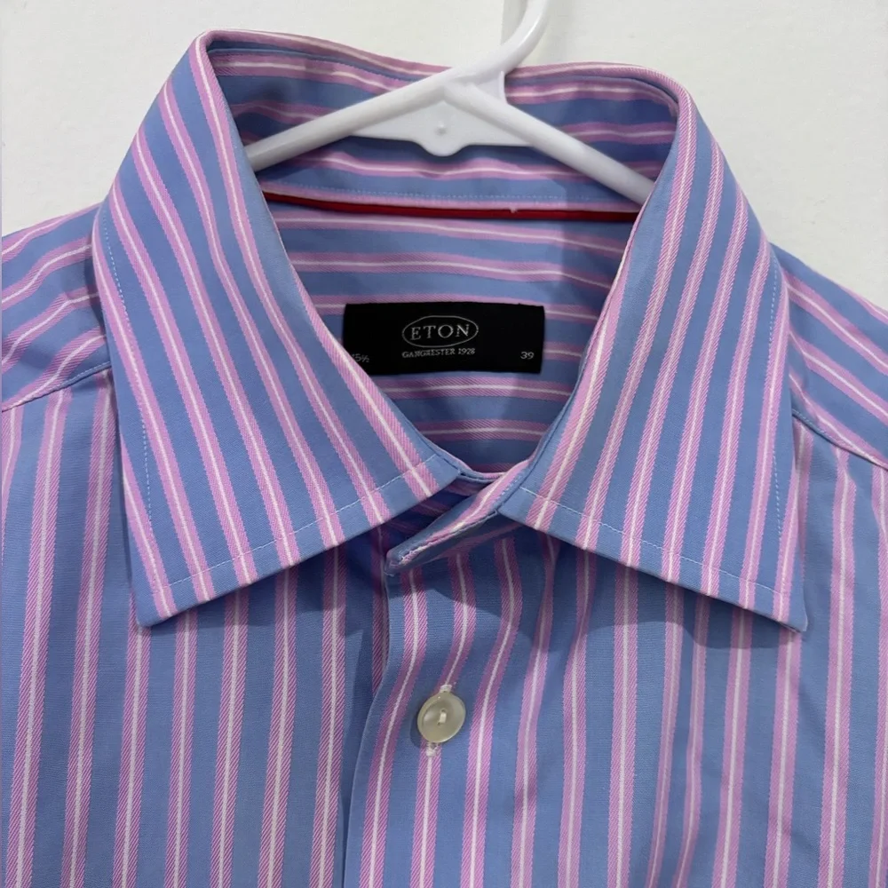 ETON Blue and Pink Striped Dress Shirt Size 15.5 - Picture 3 of 5